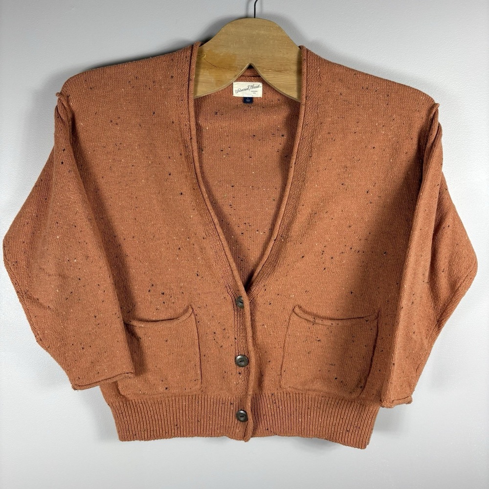 Universal Thread Women's Large Orange Three Button Knit Cardigan Sweater